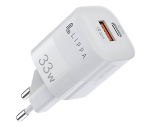 Mobil - Adaptere og ladere - Lippa 33W USB-C PD & USB-A QC GaN Wall Charger - White - LPWC5006