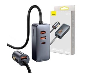 Mobil - Adaptere og ladere - Baseus Car charger  Share Together with extension cord 3x USB USB-C 120W (grey) - CCBT-B0G