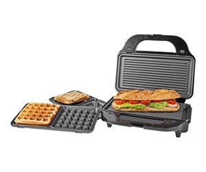 Vaffeljern - Nedis Vaffeljern KAMG120FBK - sandwich maker / waffle maker / grill - black / silver - KAMG120FBK