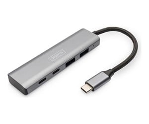 USB-hub - DIGITUS - hub - USB-C 4 port - 4 ports USB-hub - 4 porter - Grå - DA-70245