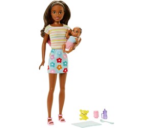 Dukker, Bamser & Utstyr - Barbie Skipper Babysitter (Brown hair Doll with Baby Doll) - 0194735098286