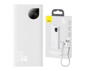 Nødlader - Baseus Powerbank Adaman2 10000mAh 30W White Nødlader - Hvit - 10000 mAh - PPAD080002