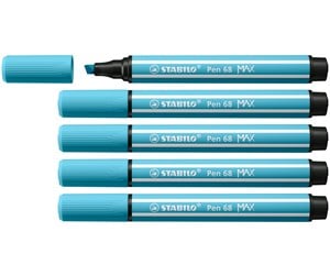 Skole - STABILO Pen 68 MAX - Felt-tip pen with thick chisel tip - azure blue - 768/57