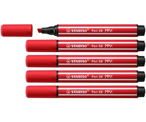 Skole - STABILO Pen 68 MAX - Felt-tip pen with thick chisel tip - carmine red - 768/48