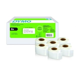 Papir, Fotopapir & Etiketter - DYMO LabelWriter returadresseetiketter | 25 mm x 54 mm | Selvklebende | 6 ruller med 500 etiketter - 2177564