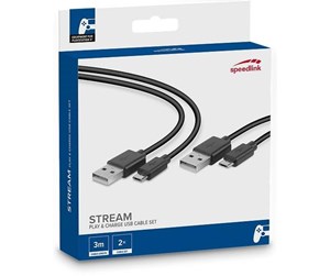 Spill - Tilbehør - Speed-Link STREAM Play & Charge USB Cable Set 3m - Charging cable for wireless game controller - Sony PlayStation 4 - SL-450104-BK