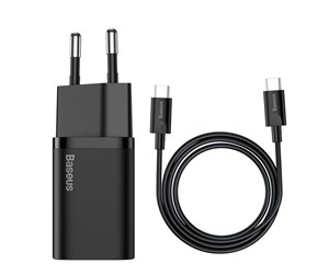 Mobil - Adaptere og ladere - Baseus Super Si Quick Charger 1C 25W with USB-C cable for USB-C 1m (black) - TZCCSUP-L01