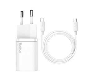 Mobil - Adaptere og ladere - Baseus Super Si Quick Charger 1C 25W with USB-C cable for USB-C 1m (white) - TZCCSUP-L02