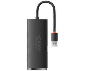 USB-hub - Baseus Lite Series Hub 4in1 USB to 4x USB 3.0 25cm (Black) USB-hub - USB 3.0 - 4 porter - Svart - WKQX030001