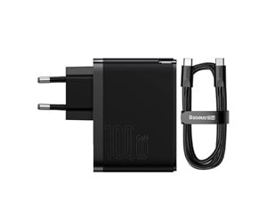 Mobil - Adaptere og ladere - Baseus GaN USB-C + USB 100W + 1m cable (black) - CCGP090201