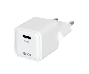 Mobil - Adaptere og ladere - Deltaco USB-C mini wall charger 1x USB-C PD 20 W white - USBC-AC150