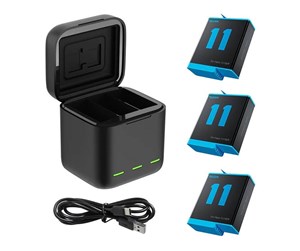 Kamerabatteri & Batterigrep - TELESIN 3-slot charger Box + 3 batteries for GoPro Hero 11 / 10 / 9 - GP-BNC-902