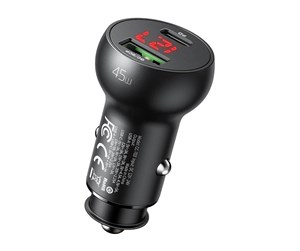 Mobil - Adaptere og ladere - Mcdodo Car Charger  CC-7030 USB + USB-C with Display 45W (Black) - CC-7030