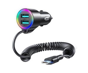 Mobil - Adaptere og ladere - Joyroom Car charger  JR-CL24 2x USB + Type-C cable (black) - JR-CL24