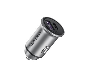 Mobil - Adaptere og ladere - Vention Two-Port USB A+C(18/20) Car Charger Gray Mini Style Aluminium Alloy Type - FFBH0