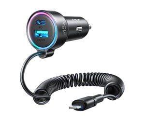 Mobil - Adaptere og ladere - Joyroom Car charger  JR-CL08 3-in-1 1x USB + 1x PD 55W + Lightning cable (black) - JR-CL08