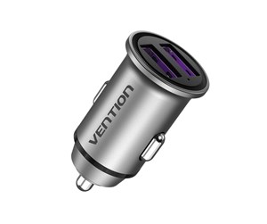 Mobil - Adaptere og ladere - Vention Two-Port USB A+A(30/30) Car Charger Gray Mini Style Aluminium Alloy Type - FFEH0