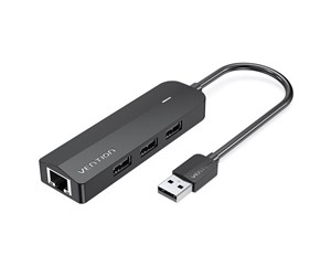 USB-hub - Vention 3-Port USB 2.0 Hub with 100M Ethernet Adapter 0.15M Black USB-hub - USB 2.0 - 5 porter - Svart - CHPBB