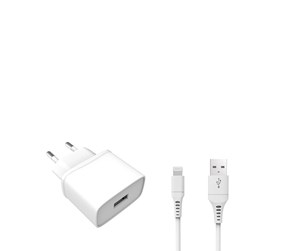 Mobil - Adaptere og ladere - GEAR Charger 220V 1xUSB 1A White Lightning Cable 1m MFI - 665080