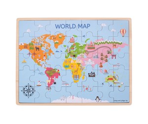 Puslespill - Bigjigs Wooden World Map Puzzle 35dlg. Tre - BJ098