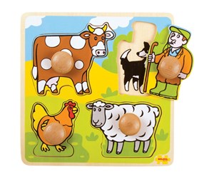 Babyleker - Bigjigs Wooden Stud Puzzle Farm 4 pcs. - BJ520