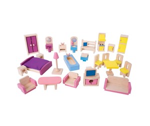 Treleker - Bigjigs Wooden Dollhouse Furniture 27dlg. - JT116