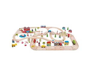 Treleker - Bigjigs Wooden Train Track and Car Track Set 105dlg. - BJT032