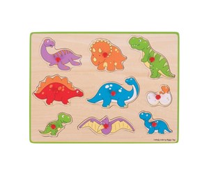 Puslespill - Bigjigs Wooden Stud Puzzle Dino's 9dlg. Tre - BJ257