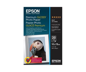 Papir, Fotopapir & Etiketter - Epson Premium - photo paper - glossy - 20 sheet(s) - 100 x 150 mm - 255 g/m² - C13S041706