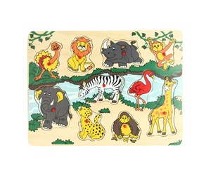 Puslespill - Playwood Wooden Stud Puzzle Wild Animals 10 pcs. Tre - 03627