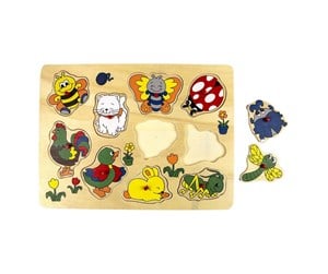 Puslespill - Playwood Wooden Stud Puzzle Animals around the House 10 pcs Tre - 01680