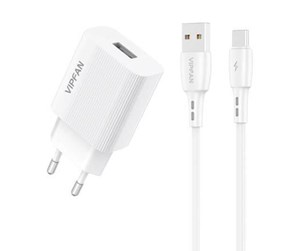 Mobil - Adaptere og ladere - Vipfan Network charger  E01 1x USB 2.4A + USB-C cable (white) - E01S-TC