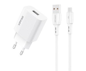 Mobil - Adaptere og ladere - Vipfan Mains charger  E01 1x USB 2.4A + Micro USB cable (white) - E01S-MK