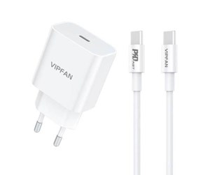 Mobil - Adaptere og ladere - Vipfan Wall charger  E04 USB-C 20W QC 3.0 + USB-C cable (white) - E04 CC