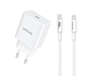 Mobil - Adaptere og ladere - Vipfan Wall charger  E04 USB-C 20W QC 3.0 + Lightning cable (white) - E04 CL