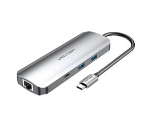 Dokkingstasjon - Vention Docking station with USB-C to HDMI USB-C 2x USB3.0 RJ45 SD TF 3.5mm PD 0.15m - TOMHB