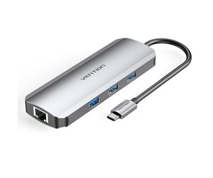 Dokkingstasjon - Vention USB-C Docking Station to HDMI 3x USB3.0 RJ45 SD TF PD 0.15m  TOKHB (gray) - TOKHB