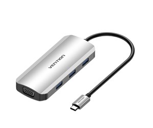 Dokkingstasjon - Vention USB-C Docking Station to HDMI VGA 3x USB 3.0 PD 0.15m Gray - TOIHB