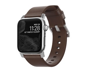 Smartklokke - Tilbehør - Nomad Leat. Strap brown/silver - Apple Watch Ultra 2/1(49mm) 9/8/7 (45mm)/6/SE/5/4(44mm)/3/2/1(42mm) - NM1A4RSM00