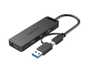 USB-hub - Vention 2-in-1 Interface USB 3.0 Hub with 4 Ports USB-C and USB 3.0 USB-hub - USB 3.0 - 4 porter - Svart - CHTBB