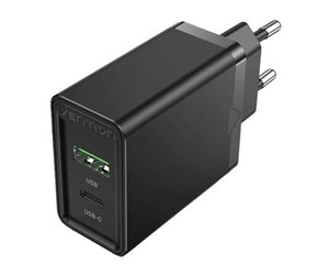 Mobil - Adaptere og ladere - Vention Wall charger EU USB-A(18W) USB-C(20W) FBBB0-EU 2.4A PD3.0 (black) - FBBB0-EU