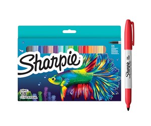 Skrive- & Tegneverktøy - Sharpie permanent tusjsett | Fargeutvalg i begrenset utgave | Finpunkt | 18 tusjpenner | Skolestartsett - 2201230