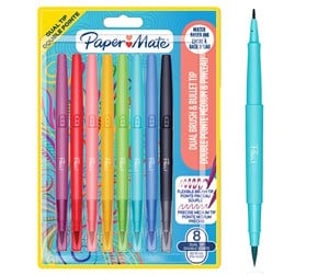 Skrive- & Tegneverktøy - Paper Mate Flair DUAL filtpenne | Pensel og medium spidser (0,7 mm) | Dobbeltendede farvepenne | Assorterte farger | 8 Stk - 2199386