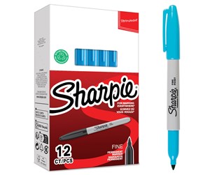 Skrive- & Tegneverktøy - Sharpie permanente markører | Fint tips for dristige detaljer | Turkis blekk | 12 stk - 2194215