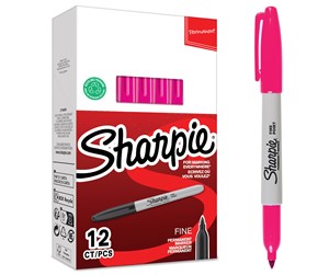 Skrive- & Tegneverktøy - Sharpie permanente markører | Fint tips for dristige detaljer | Magenta blekk | 12 stk - 2194216