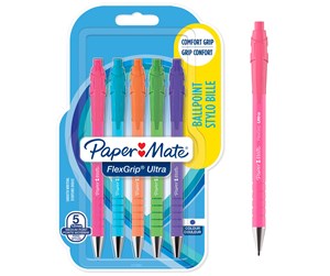 Skrive- & Tegneverktøy - Paper Mate Flexgrip Ultra Bright kulepenner | Middels punkt (1,0 mm) | Blått blekk | Bright Barrels | 5 Stk - 2171855