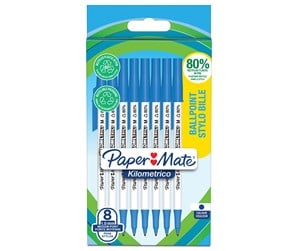 Skrive- & Tegneverktøy - Paper Mate Kilometrico kulepenner | Lang skriving med middels punkt (1,0 mm) | Blått blekk | 80 % resirkulert plast | 8 Stk - 2187679