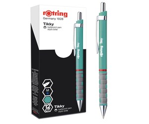 Skrive- & Tegneverktøy - Rotring rOtring Tikky Pastell Penner | Blått blekk | Middels spiss (1,0 mm) | Sjøblått fat | Lett med gummiert grep | 12 stk - 2189070