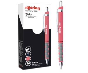 Skrive- & Tegneverktøy - Rotring rOtring Tikky Pastell Penner | Blått blekk | Middels spiss (1,0 mm) | Te rosa fat | Lett med gummiert grep | 12 stk - 2189091