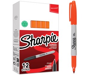 Skrive- & Tegneverktøy - Sharpie permanente markører | Fint tips for dristige detaljer | Oransje blekk | 12 stk - 2025036